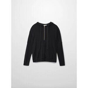 $54 MELI Ribbed Half Zip Hoodie Tee Black XS Cropped Short Sleeve Pullover Top